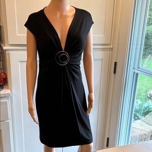 Cache Vintage Y2K Black Mini Stretch Dress with Ring Accent Women’s Large